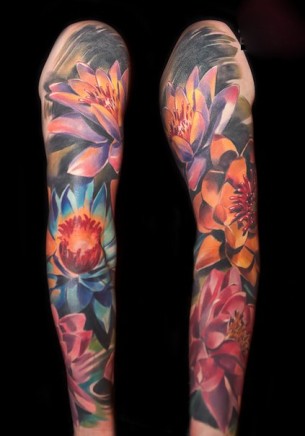Many Lotus Flowers tattoo sleeve - Best Tattoo Ideas Gallery