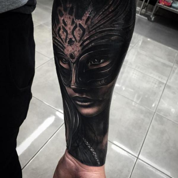 Masquarade Mask Realistic tattoo by Drew Apicture