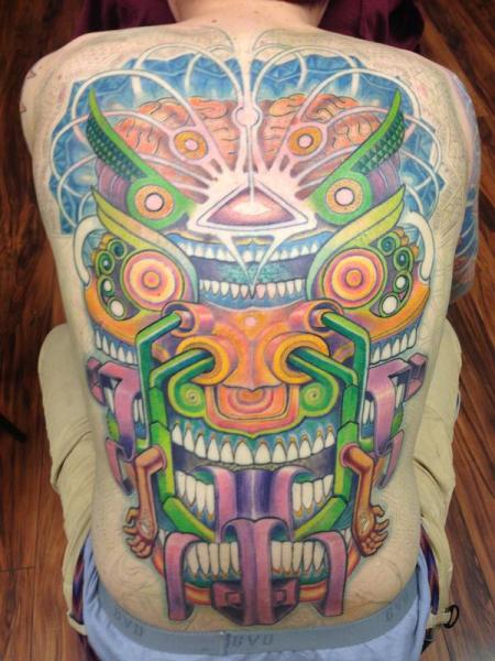 Maya Waterfall Tpmple New School tattoo by Anthony Ortega