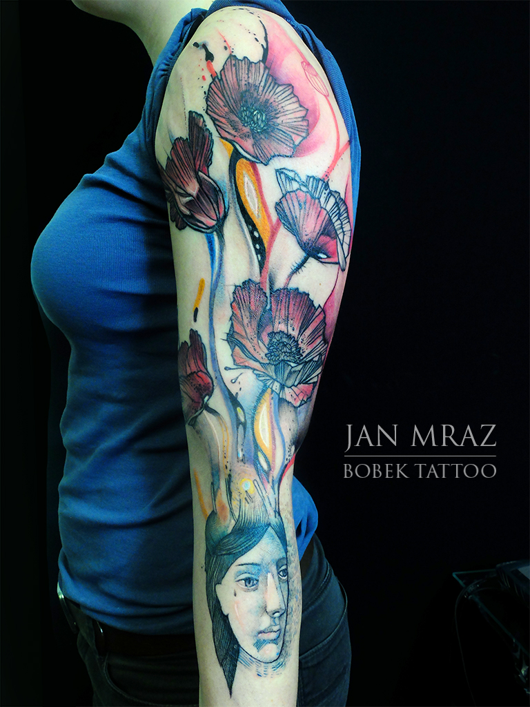 Poppy Head Flower tattoo by Jan Mràz