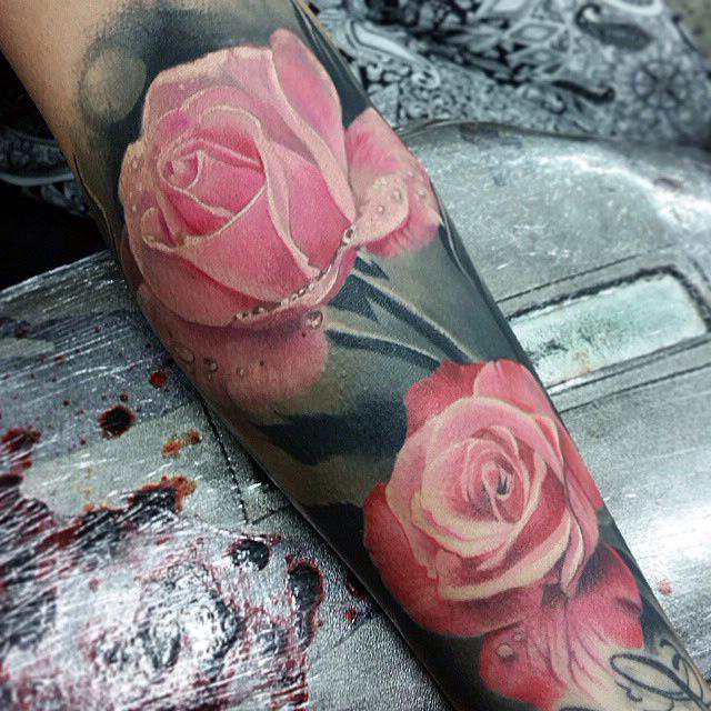 Realistic Pink Rose tattoo