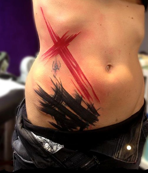 Red and Black Brush Strokes Trash Polka tattoo