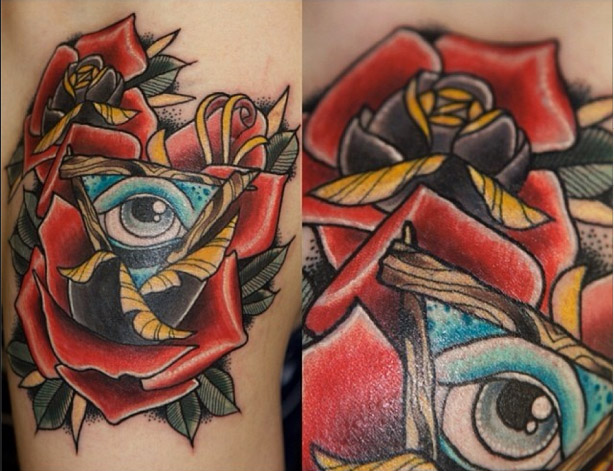 Rose Triangle Eye Old School tattoo by Last Angels Tattoo