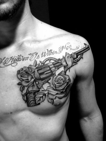 Rose Twister Gun Lettering tattoo by Westfall Tattoo