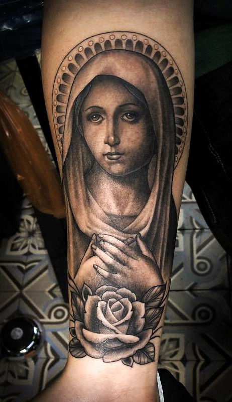Rose Virgin Mary Graphic Religious tattoo