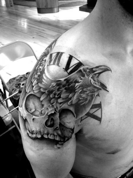 Scull Raven tattoo by Westfall Tattoo