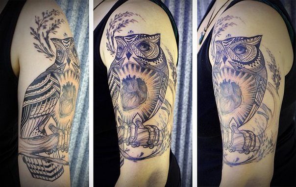 Shine Heart Owl Graphic tattoo idea