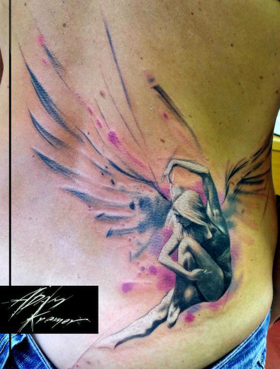 Sitting Angel Aquarelle tattoo by Adam Kremer