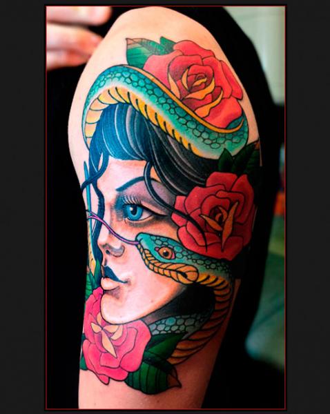 Snake and Roses Girl tattoo by Chapel tattoo