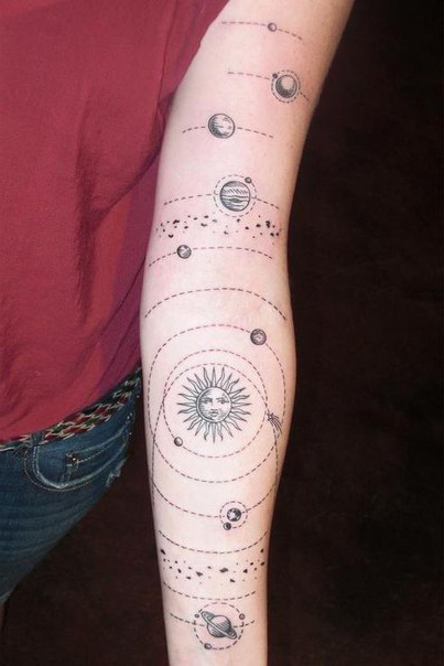 Solar System Etching Graphic tattoo idea