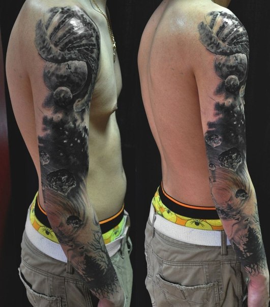 Space Blackwork tattoo sleeve