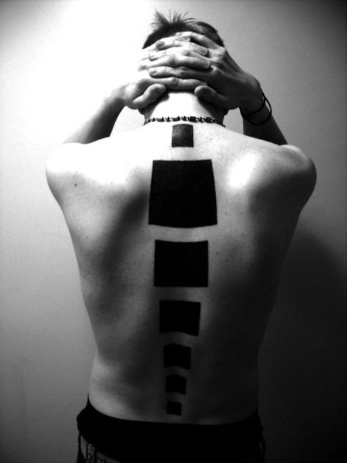 Spine Squares Blackwork tattoo on Back