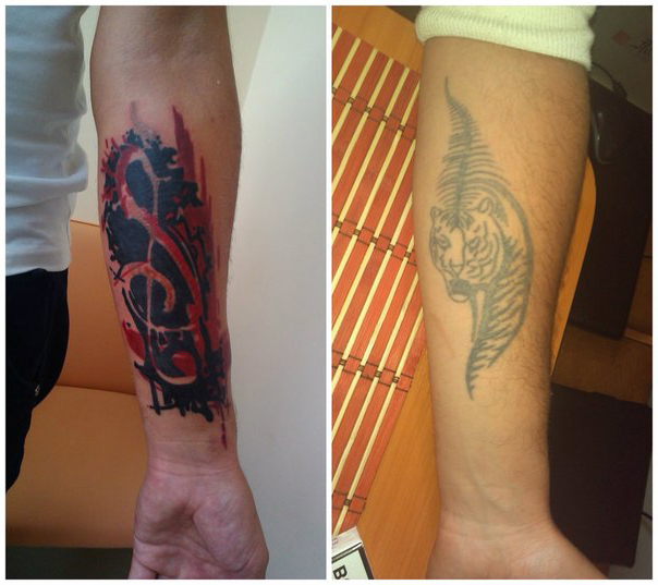 Trash Polka Treble Clef Cover Up tattoo design