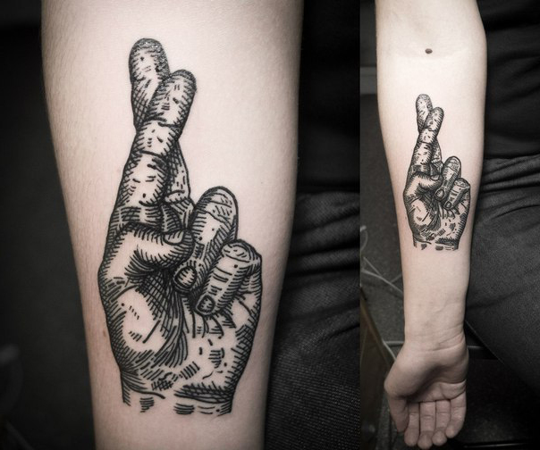 Tricky Liar Crossed Fingers Graphic tattoo idea