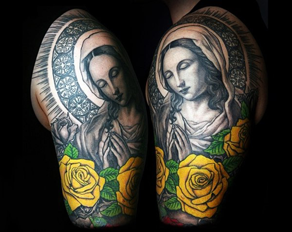 Virgin Mary Realistic Religious tattoo on Shoulder