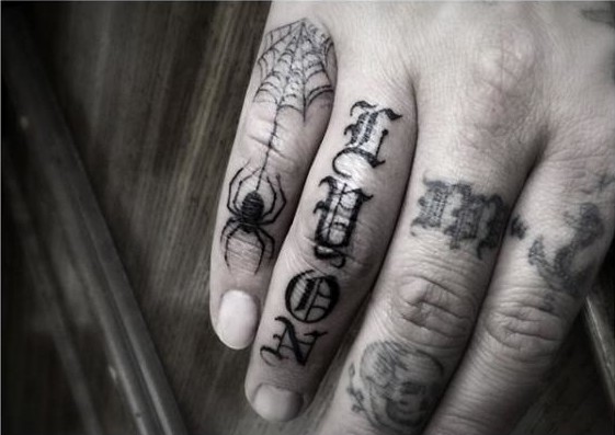 Web Spider Lettering Finger tattoo by Dr Woo