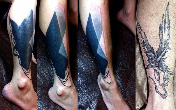 Abstract Cover Up Blackwork tattoo on Leg