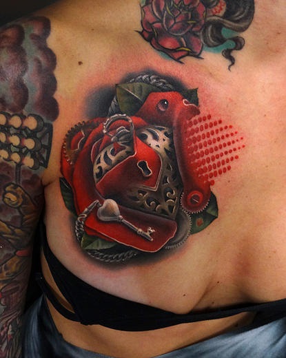 Abstract Locket Rose tattoo by Andres Acosta