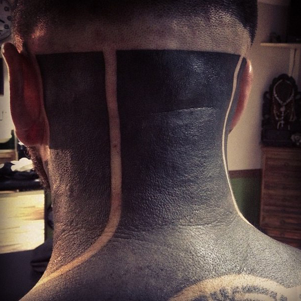 Almost Black Back of Head Blackwork tattoo