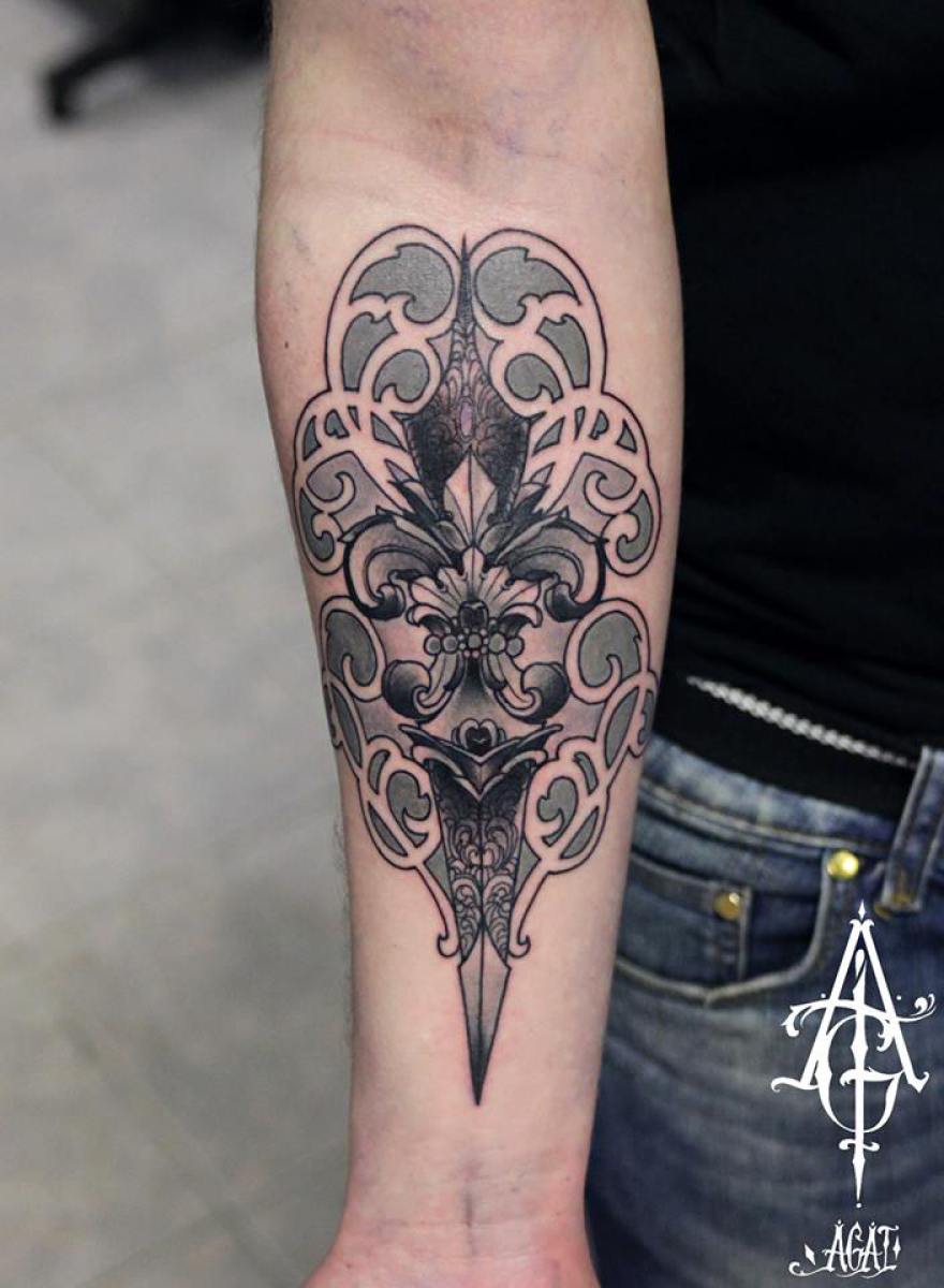 Amazing Dagger Baroque tattoo by Agat Artemji