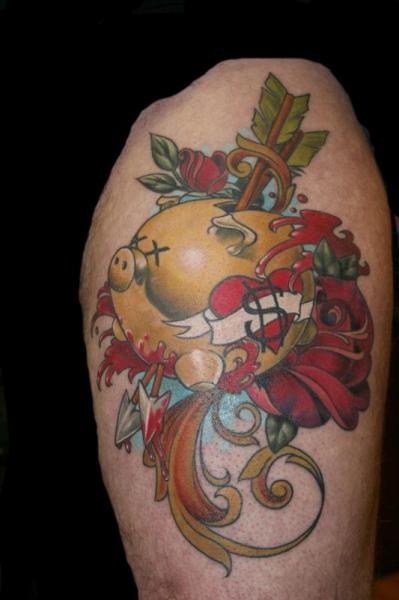 Arrom Shot Piggy Bank tattoo by Transcend Tattoo