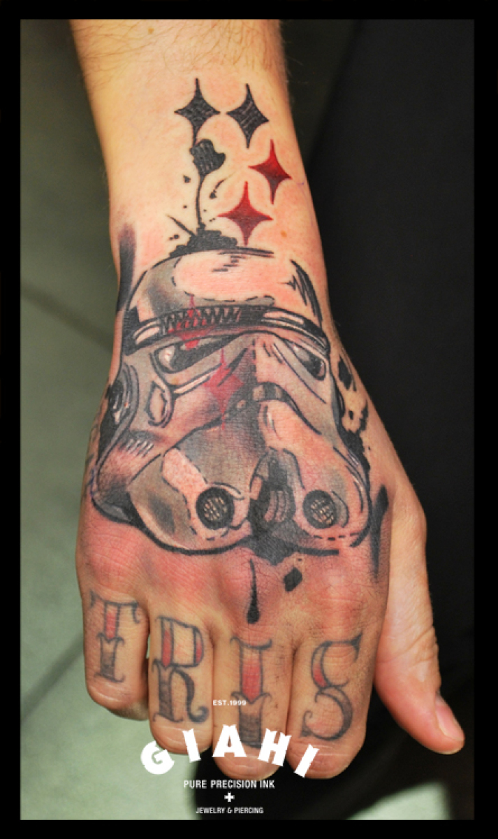 Back Of Hand Trooper Helmet Star Wars tattoo by Live Two