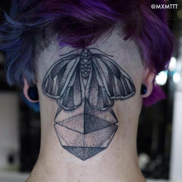 Back of The Hand Pyramid Moth Dotwork tattoo by MXM