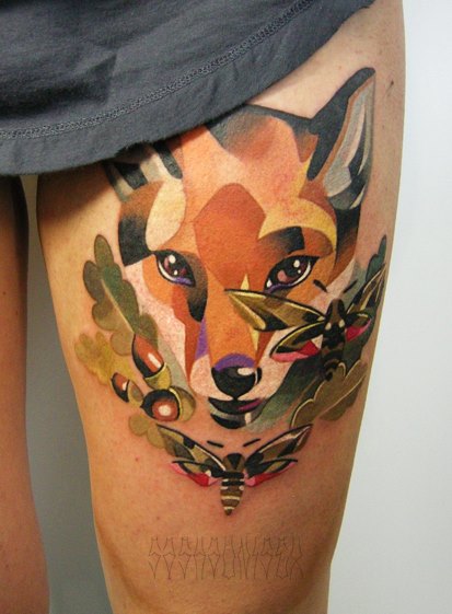 Bees and Fox tattoo by Sasha Unisex