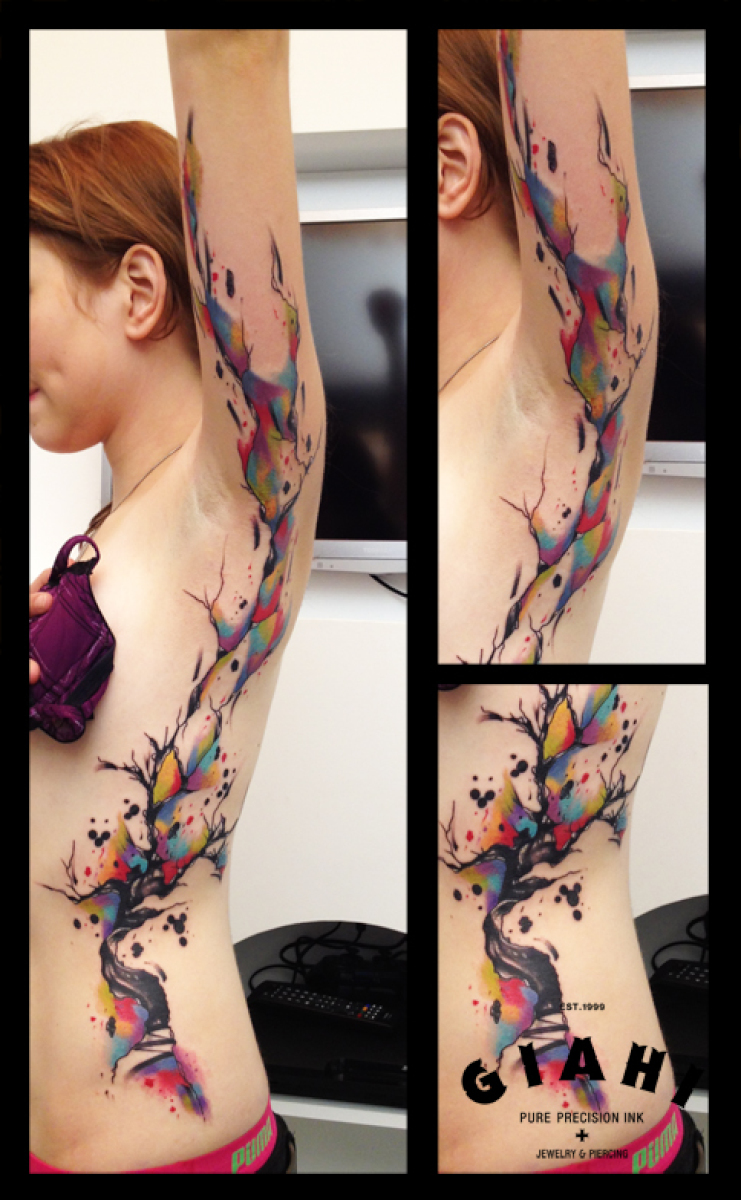 Big Paint Splash Tree Aquarelle tattoo by Live Two