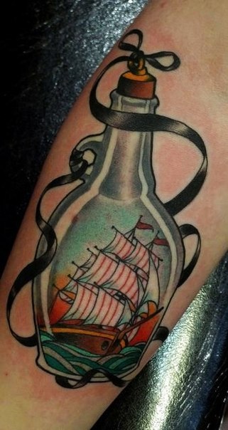 Big Ship in a Bottle Nautical tattoo