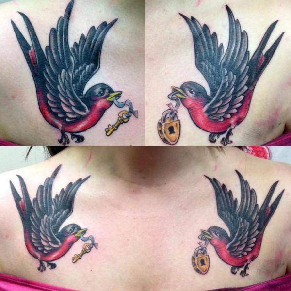 Birds with Lock and Key tattoo by Tantrix Body Art