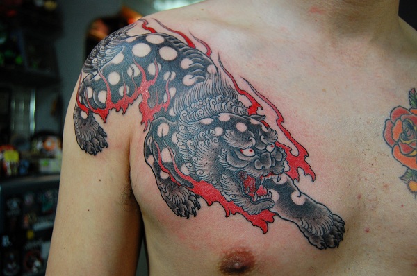 Black Lion in Fire tattoo by Illsynapse