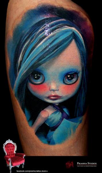 Blue Haired Cartoon Girl tattoo by Piranha Tattoo Supplies