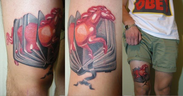 Book Pages Horse 3D tattoo by Sasha Unisex