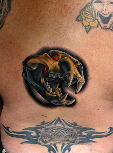 Burning Eyes Tiger Skull tattoo by Andres Acosta