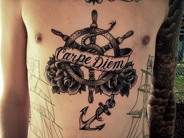 Carpe Diem Lettering Nautical tattoo