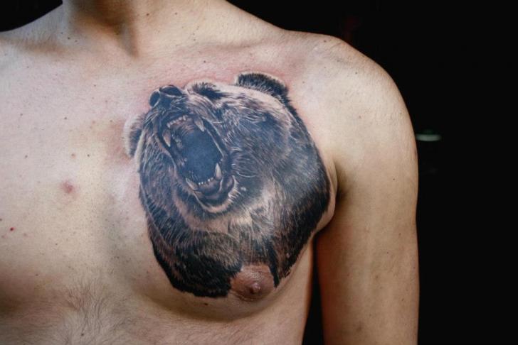 Chest Bear Growl Realistic tattoo by Piranha Tattoo Supplies