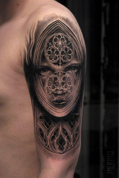 Church Window Face Graphic tattoo by Mumia Tattoo