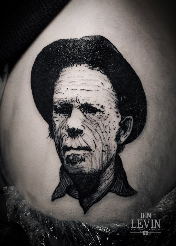 Close-Up Realistic Portrait Dotwork tattoo by Ien Levin
