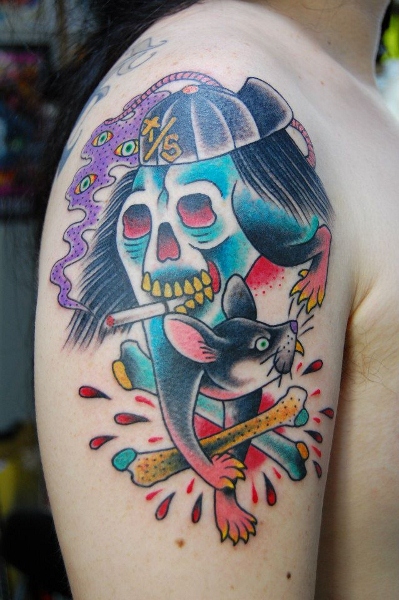 Cool Mouse Scull New School tattoo by Illsynapse