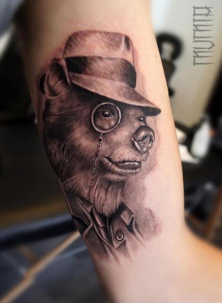 Eyeglasses Bear in Hat Graphic tattoo by Mumia Tattoo