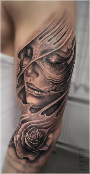 Face and Rose Under Skin 3D Graphic tattoo by Mumia Tattoo