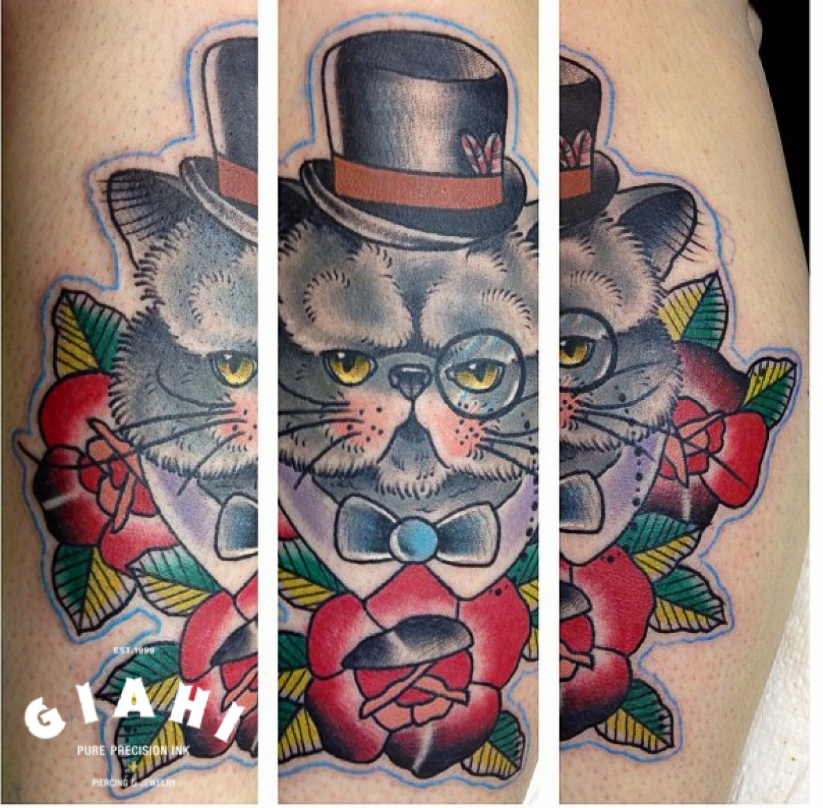 Fat Clever Cat Old School tattoo by Elda Bernardes