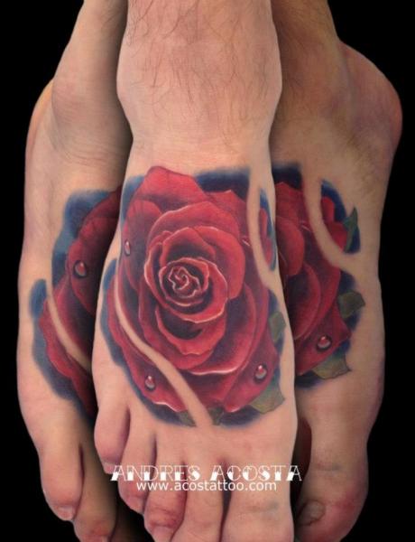 Foot Rose Realistic tattoo by Andres Acosta