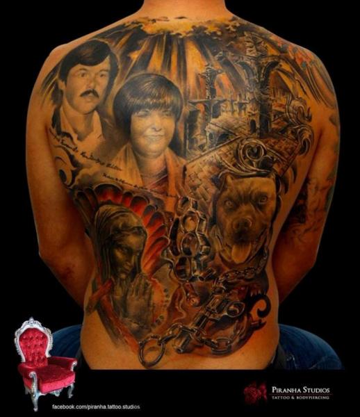 Full Back Dog and Family Chicano tattoo by Piranha Tattoo Supplies
