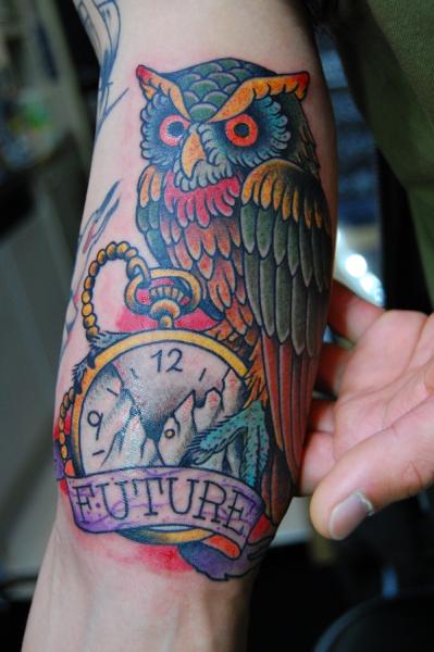 Future Owl New School tattoo by Illsynapse