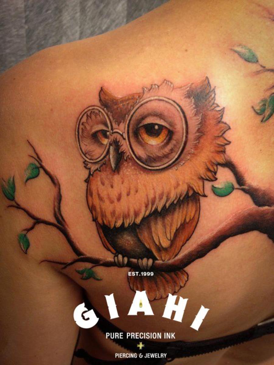 Glasses owl tattoo by Roony