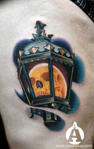 Glowing Skull Lantern tattoo by Andres Acosta