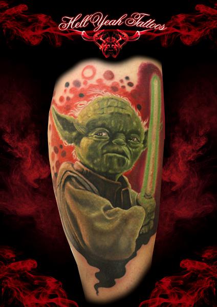 Green Light Saber Yoda Star Wars tattoo