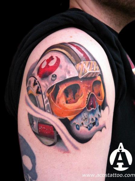 Helmet Skull tattoo by Andres Acosta